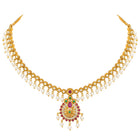 Gold Plated Red Green Pearl Necklace Set