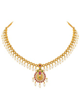 Gold Plated Red Green Pearl Necklace Set