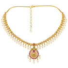 Gold Plated Red Green Pearl Necklace Set