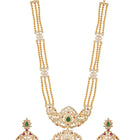 Gold Plated Red Green Kundan Pearl Necklace Set
