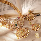 Gold Plated Red Green Kundan Pearl Necklace Set