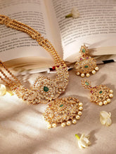 Gold Plated Red Green Kundan Pearl Necklace Set