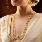 Gold Plated Red Green Kundan Pearl Necklace Set