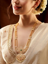 Gold Plated Red Green Kundan Pearl Necklace Set