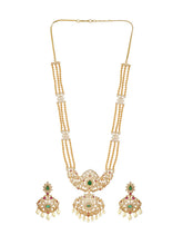 Gold Plated Red Green Kundan Pearl Necklace Set