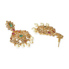 Gold Plated Red Green Kundan Pearl Necklace Set
