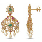 Gold Plated Red Green Kundan Pearl Necklace Set