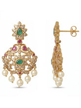 Gold Plated Red Green Kundan Pearl Necklace Set