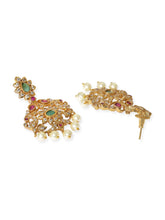Gold Plated Red Green Kundan Pearl Necklace Set