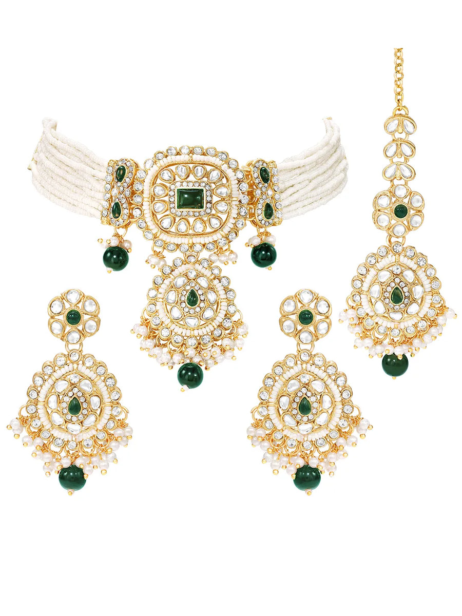 Gold Plated Green Crystal Bead Bridal Set