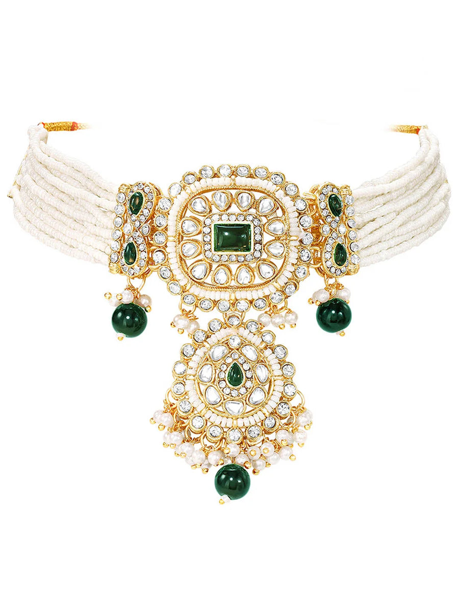 Gold Plated Green Crystal Bead Bridal Set