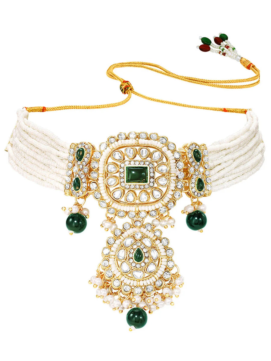 Gold Plated Green Crystal Bead Bridal Set