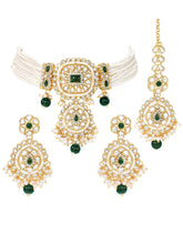 Gold Plated Green Crystal Bead Bridal Set