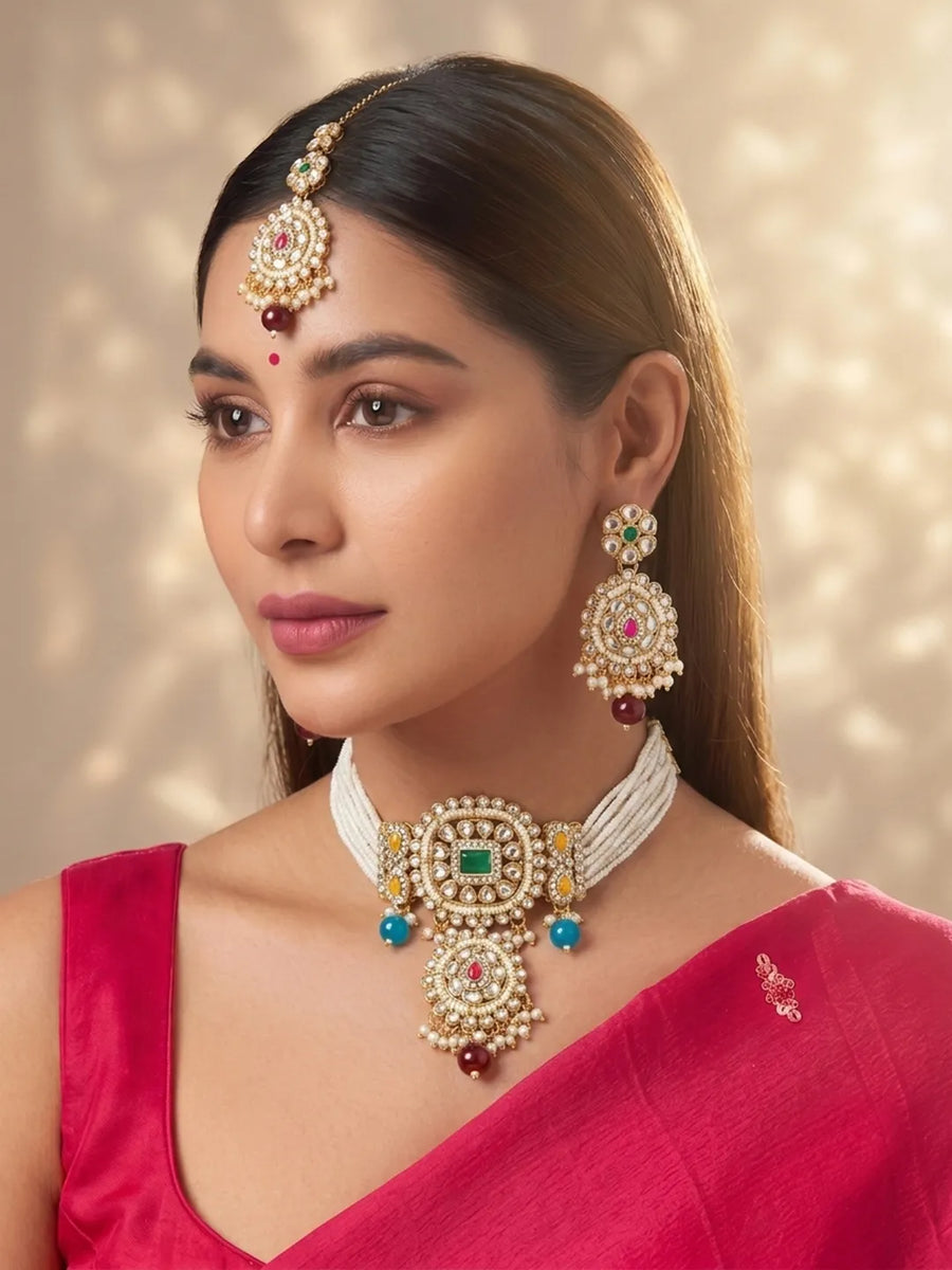 Kundan Multi Colour Choker Jewellery Set for Women