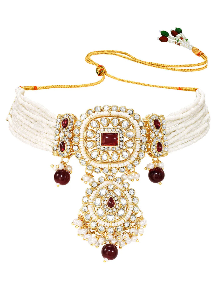 Kundan Ruby Pearl Choker Jewellery Set for Women