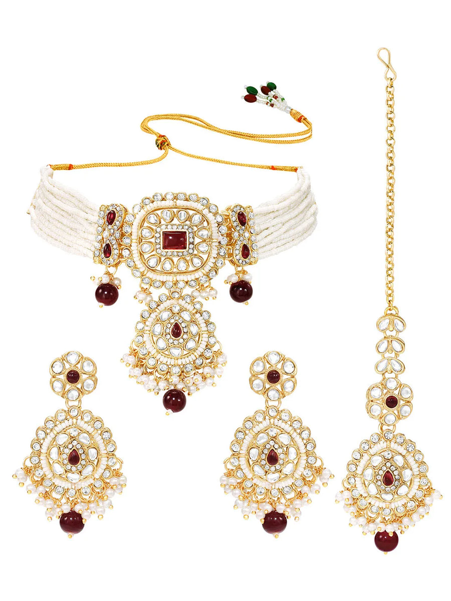 Kundan Ruby Pearl Choker Jewellery Set for Women