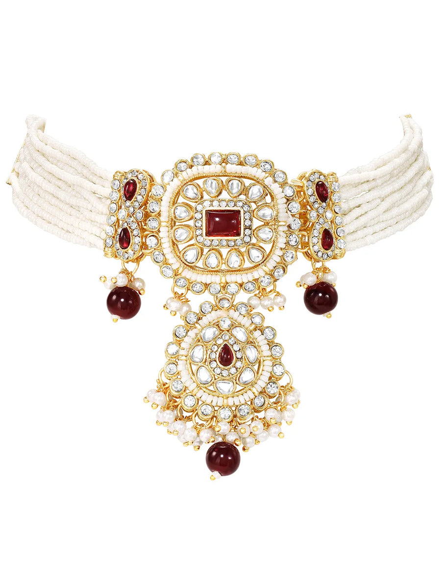 Kundan Ruby Pearl Choker Jewellery Set for Women