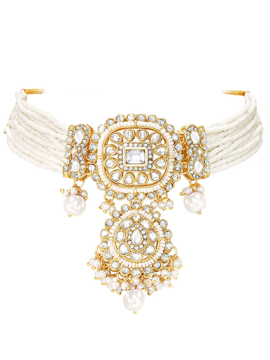 Kundan White Pearl Choker Jewellery Set for Women
