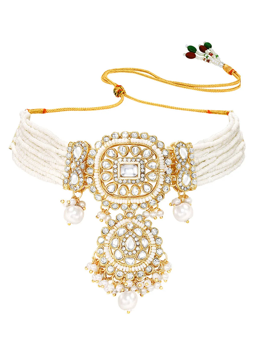 Kundan White Pearl Choker Jewellery Set for Women