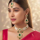 Gold Plated Royal Pearl Kundan Green Choker set