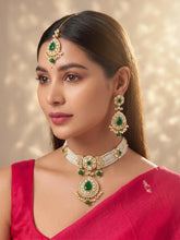 Gold Plated Royal Pearl Kundan Green Choker set