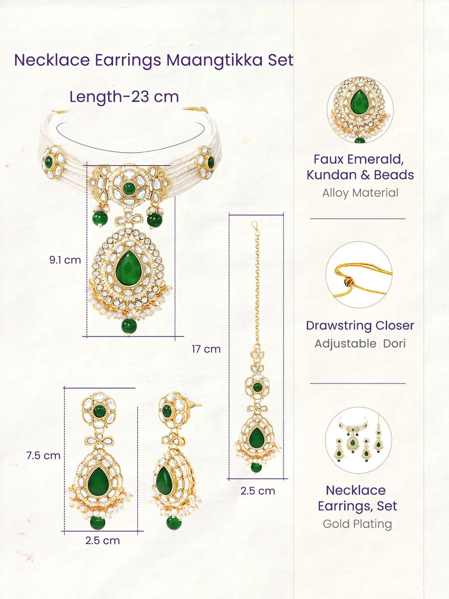 Gold Plated Royal Pearl Kundan Green Choker set