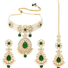 Gold Plated Royal Pearl Kundan Green Choker set