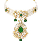 Gold Plated Royal Pearl Kundan Green Choker set
