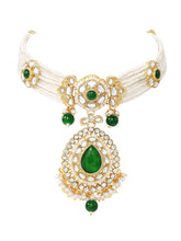 Gold Plated Royal Pearl Kundan Green Choker set