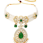 Gold Plated Royal Pearl Kundan Green Choker set