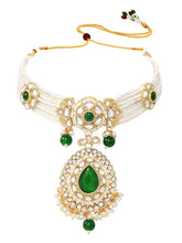 Gold Plated Royal Pearl Kundan Green Choker set