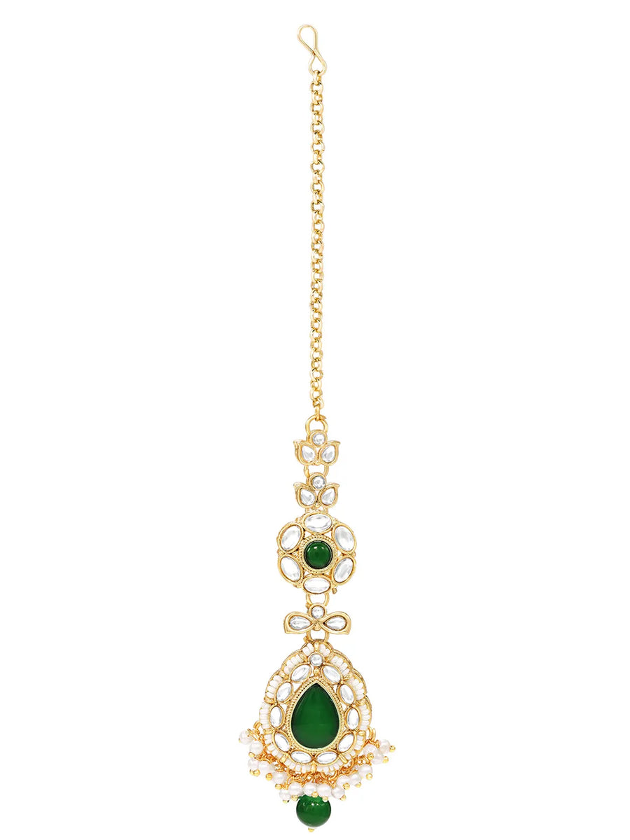 Gold Plated Royal Pearl Kundan Green Choker set