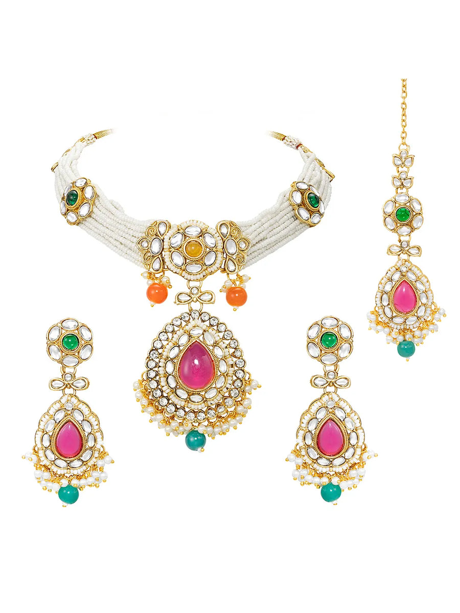 Gold Plated Royal Kundan Multi colour Choker set