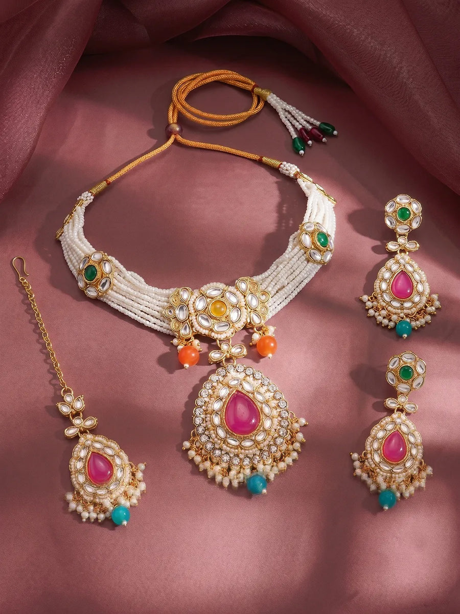 Gold Plated Royal Kundan Multi colour Choker set