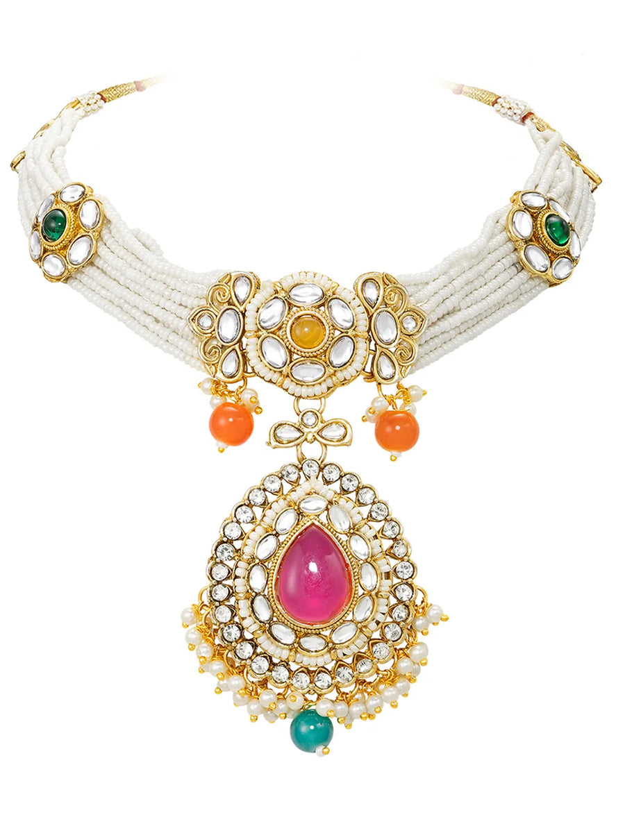 Gold Plated Royal Kundan Multi colour Choker set