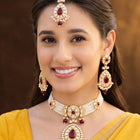Gold Plated Royal Pearl Kundan Maroon Choker set