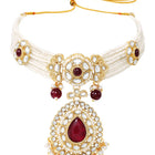 Gold Plated Royal Pearl Kundan Maroon Choker set