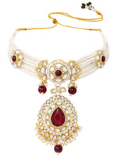 Gold Plated Royal Pearl Kundan Maroon Choker set