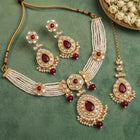 Gold Plated Royal Pearl Kundan Maroon Choker set