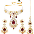 Gold Plated Royal Pearl Kundan Maroon Choker set
