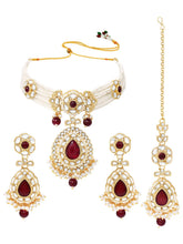 Gold Plated Royal Pearl Kundan Maroon Choker set