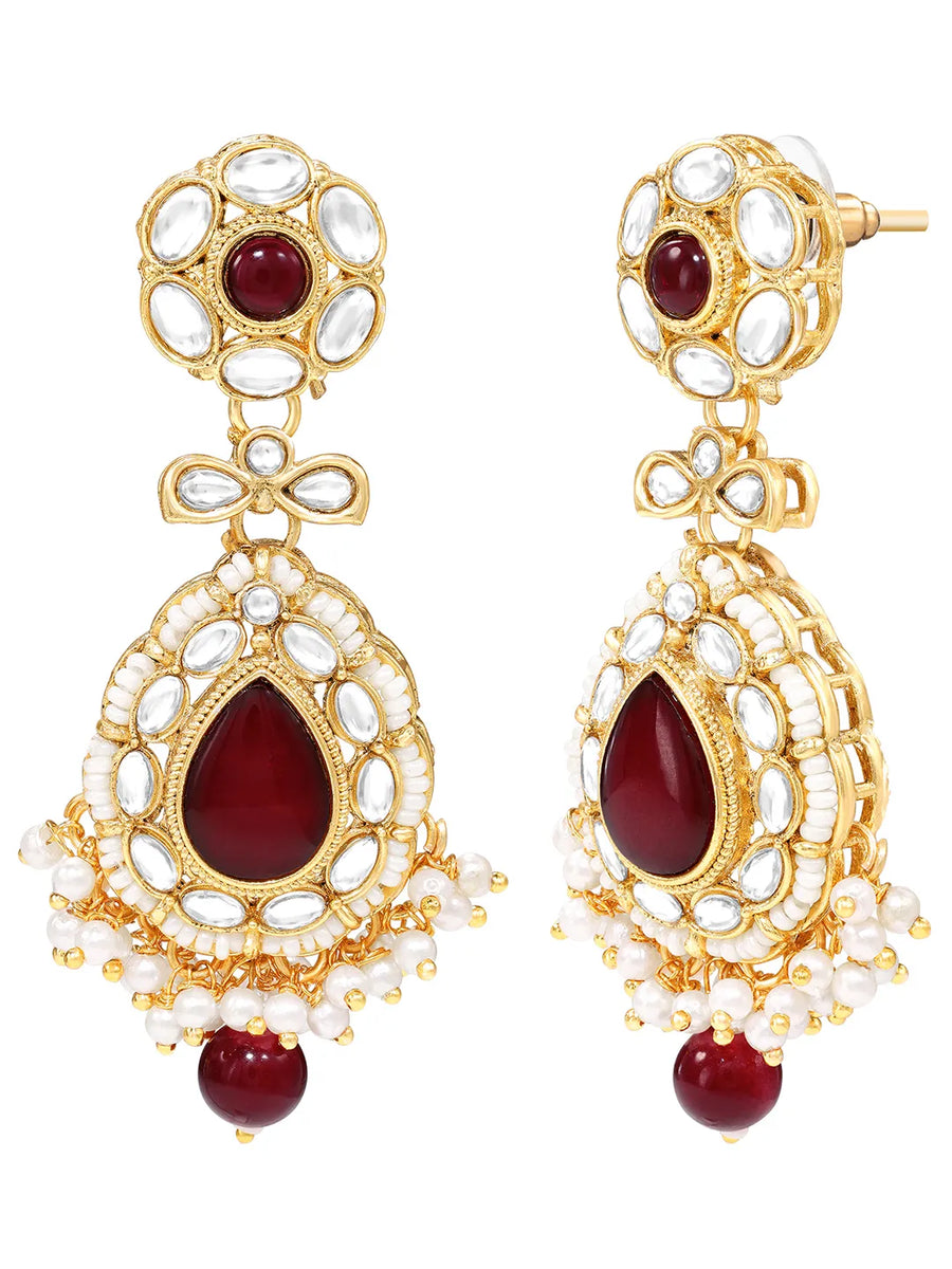 Gold Plated Royal Pearl Kundan Maroon Choker set