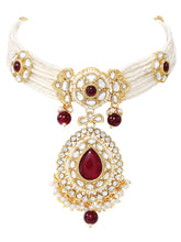 Gold Plated Royal Pearl Kundan Maroon Choker set