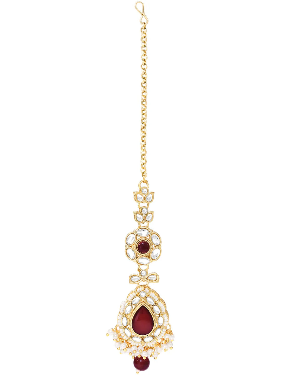 Gold Plated Royal Pearl Kundan Maroon Choker set