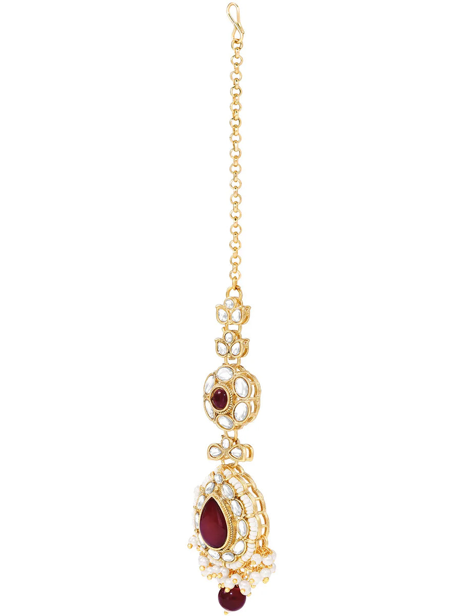 Gold Plated Royal Pearl Kundan Maroon Choker set