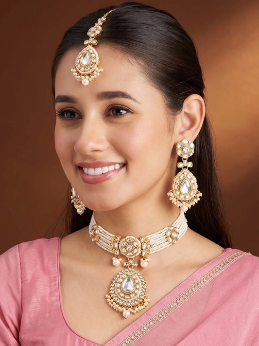 Gold Plated Royal Pearl Kundan Choker set