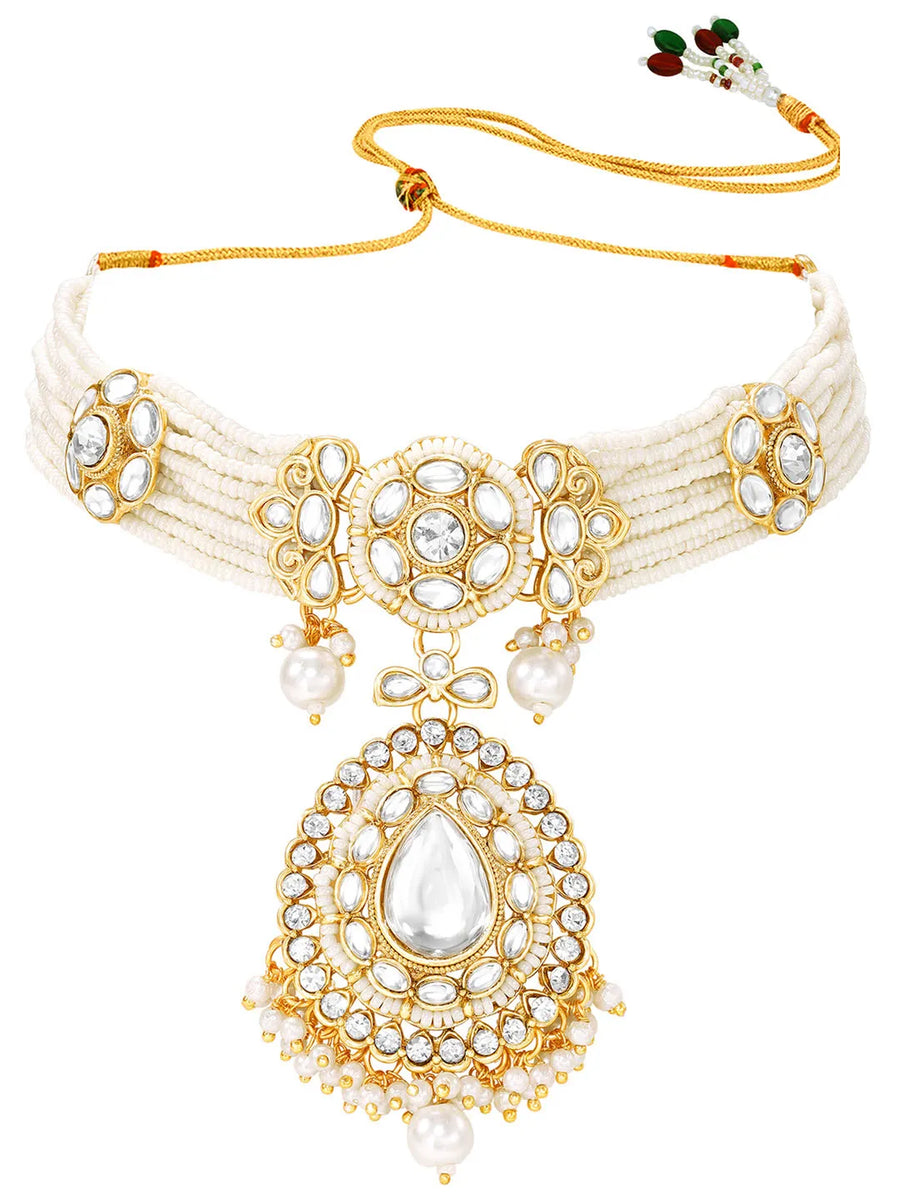 Gold Plated Royal Pearl Kundan Choker set