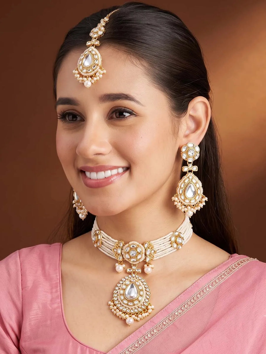 Gold Plated Royal Pearl Kundan Choker set