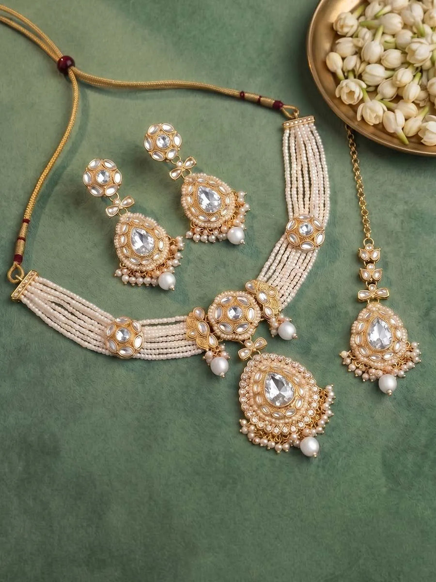 Gold Plated Royal Pearl Kundan Choker set