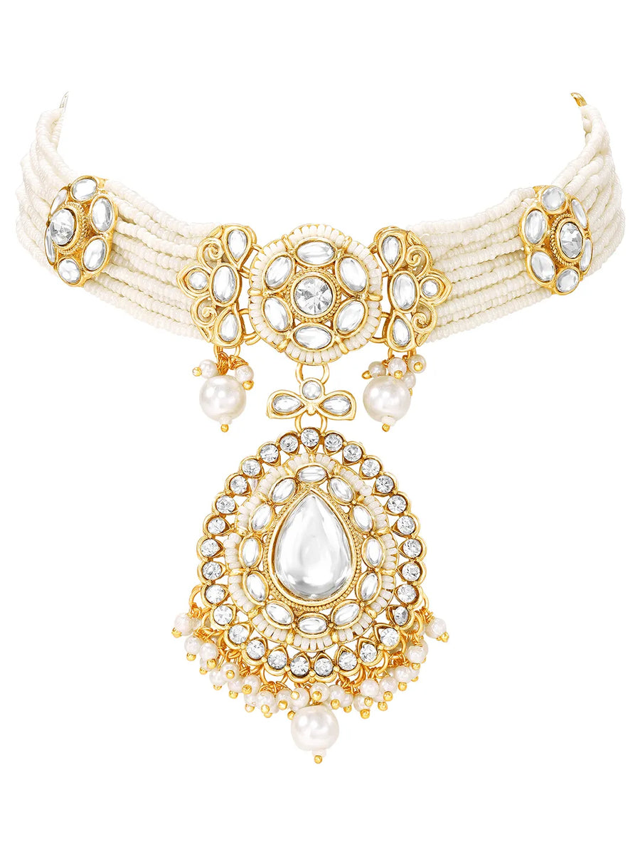 Gold Plated Royal Pearl Kundan Choker set